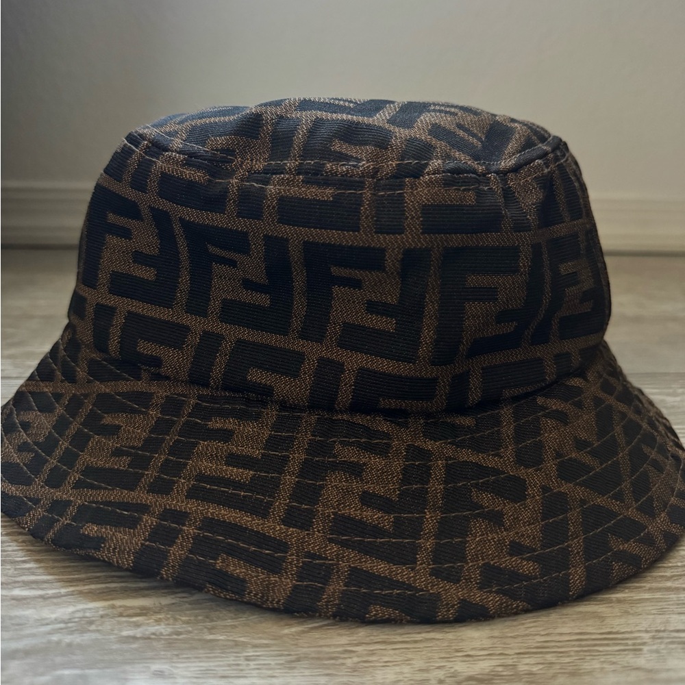 Fendi Black and Brown Logo Bucket Hat